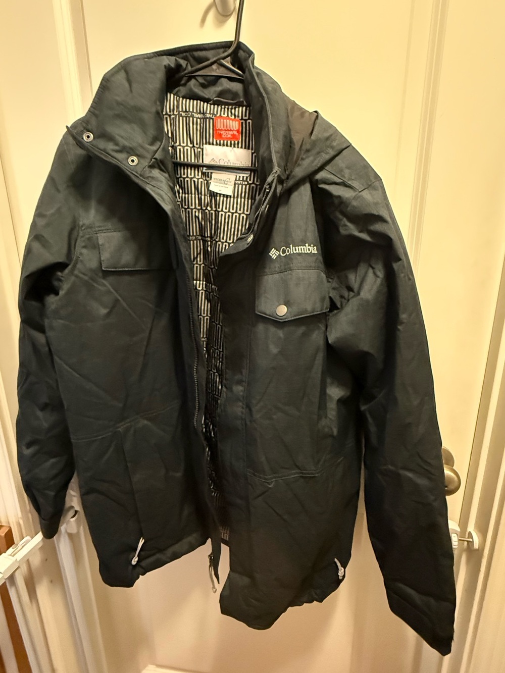 Columbia Men’s Thermal Coil Hooded Jacket Black Size M Interchange Winter Coat